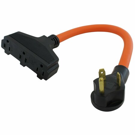 AC WORKS 1.5ft 10/3 TT-30P RV/Generator 30A Plug to 3 Household Outlets TT30W515-018